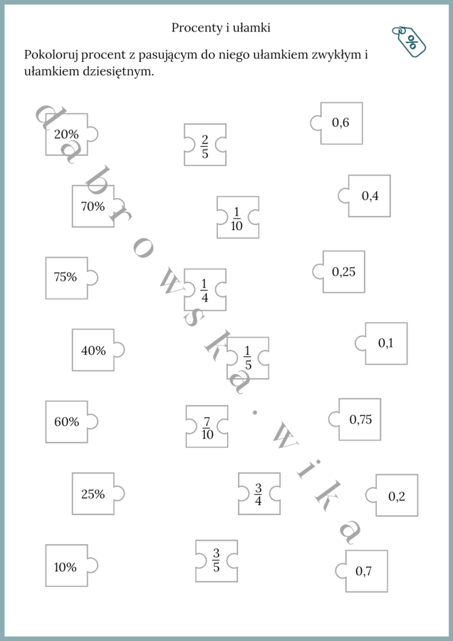 Procenty i ułamki - puzzle