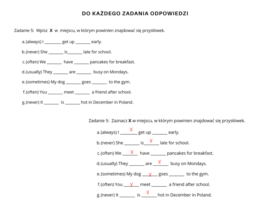 Gramatyka klasa 4: czasownik Czas Present Simple - zdania twierdzące i przysłówki częstotliwości. Na podstawie podręcznika English Class A1 Unit 5