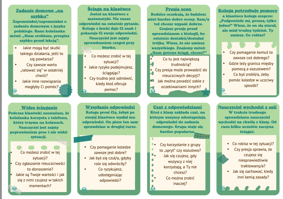 Ściąganie. Karty pracy – Dylematy szkolne