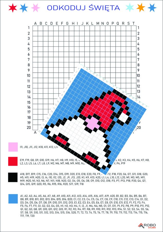 Kodowanki zimowe, świąteczne, mikołajkowe- trudne- dyktando graficzne, kolorowanka, kodowanie, zima, Boże Narodzenie, Mikołaj