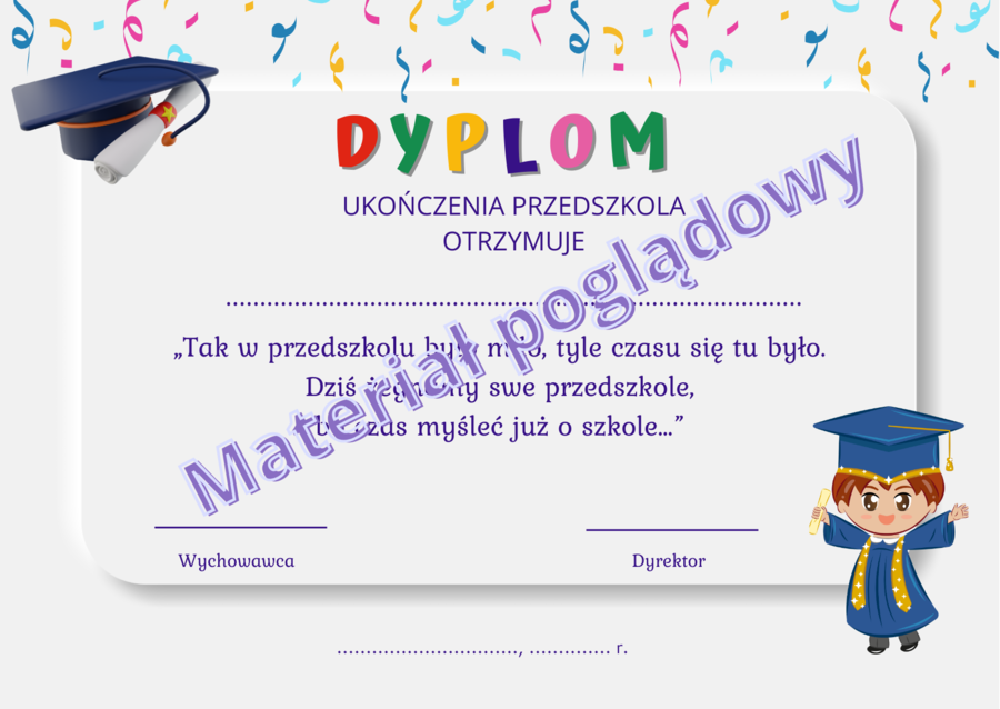 Dyplom ukończenia przedszkole dla chłopca i dziewczynki osobno