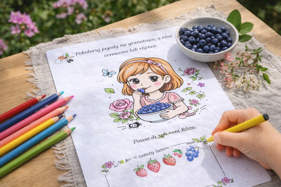 Róża je jagody – czytanie i kolorowanie [Karta pracy]