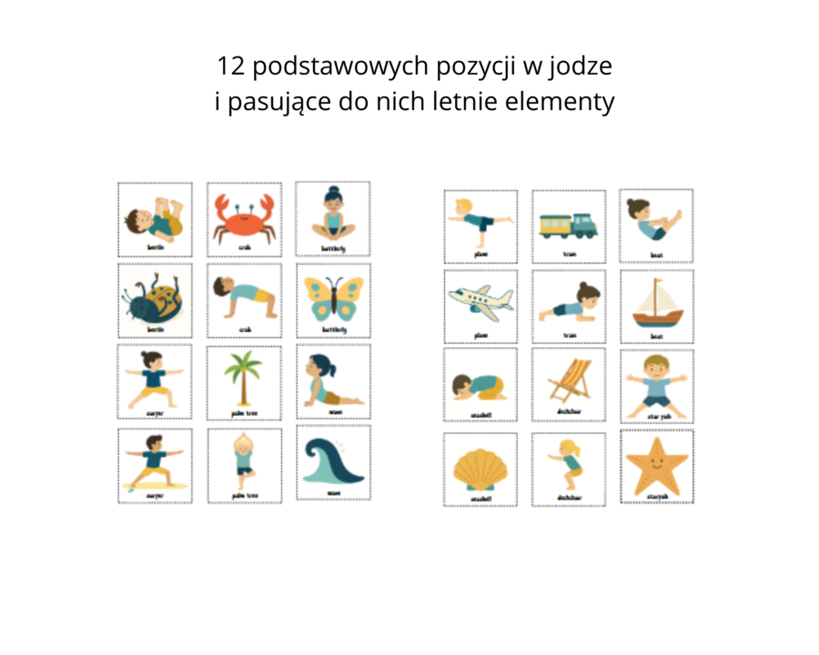 Summer Yoga for Kids - Memory Game - Letnia Joga dla dzieci - Gra - Karty Edukacyjne - ruch - 2 wersje językowe - angielski - polski