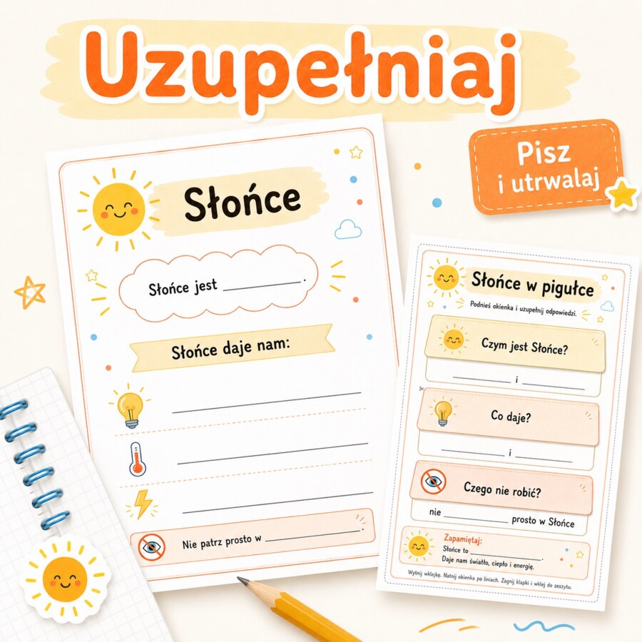 Wklejka do zeszytu. Słońce w pigułce