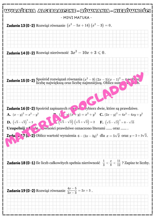 PAKIET - CAŁOŚĆ. Mini matura. Matematyka - zbiór zadań maturalnych