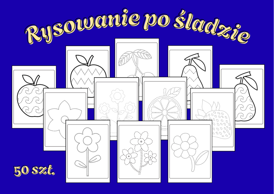 50 kolorowanek – rysowanie po śladzie, grafomotoryka: rośliny, warzywa i owoce