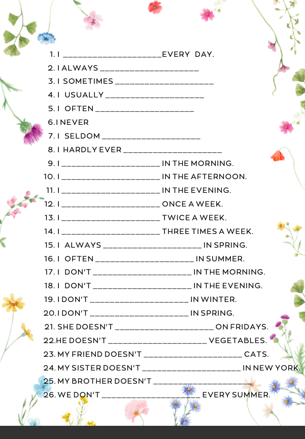 Prezentacja 50 slajdów i karta pracy "My Daily Routine" na zajęcia konwersacyjne z języka angielskiego na poziomie A1-A2