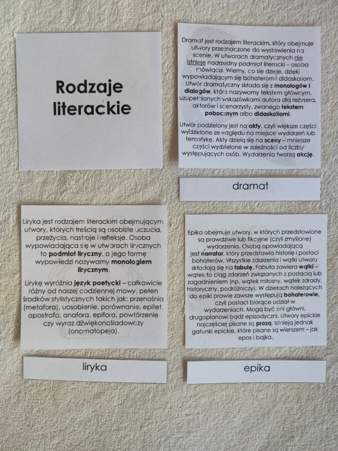Rodzaje literackie - cechy - karty
