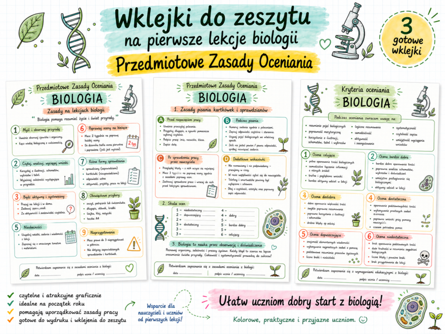 Przedmiotowe Zasady Oceniania – biologia | wklejki i plansze