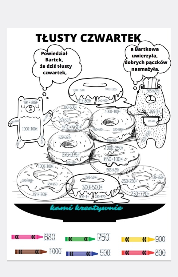 Tłusty czwartek - dodawanie i odejmowanie w zakresie 1000