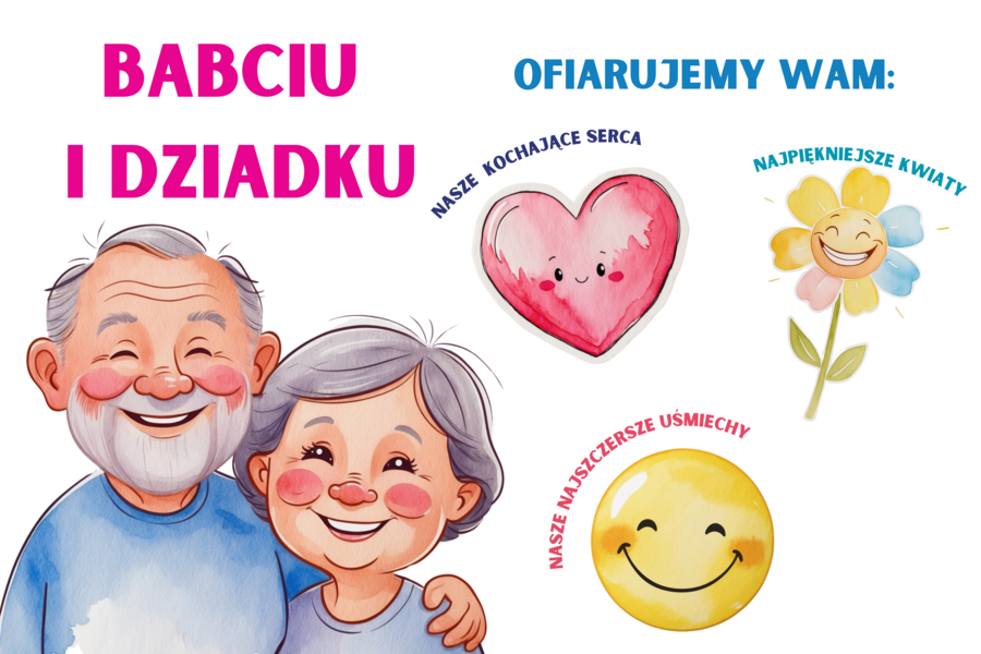 Gazetka szkolna na Dzień Babci i Dziadka. Prosta dekoracja na korytarz, do klasy lub apel szkolny/Możliwość własnej aranżacji/ niepowtarzalna grafika