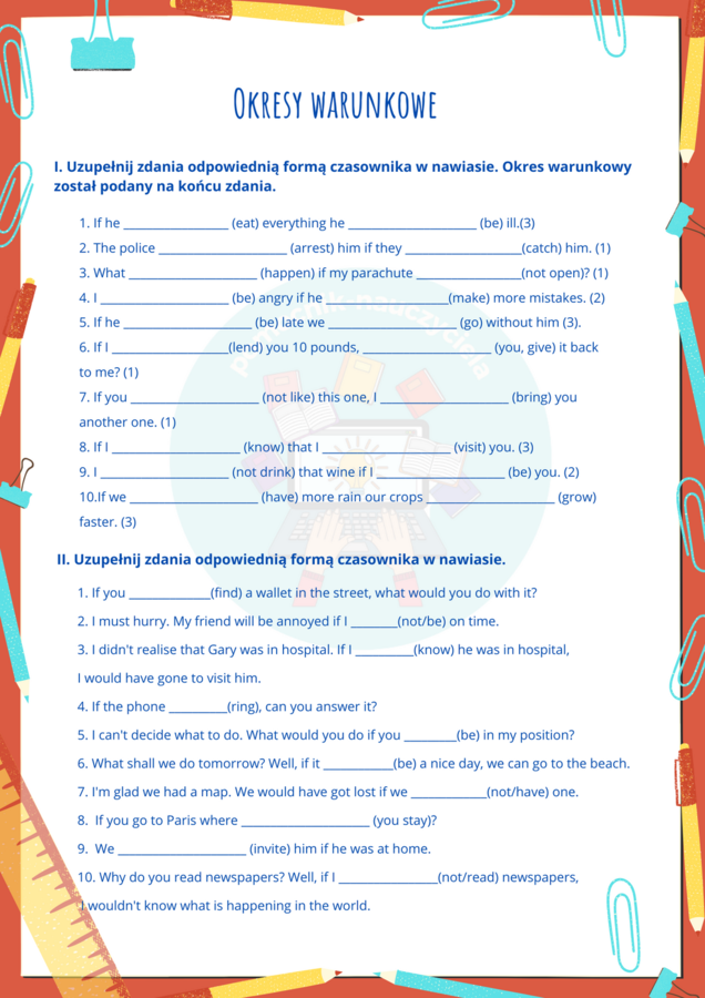 Okresy warunkowe, Zdania z if