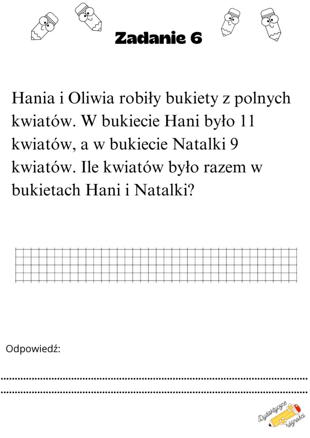 Dodawanie w zakresie 20. Zadania tekstowe.