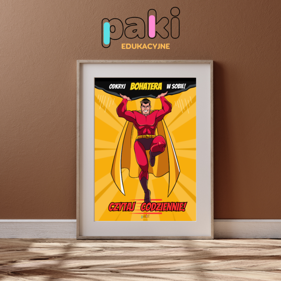 Plakat czytelniczy, superbohater, czytanie - ZA DARMO