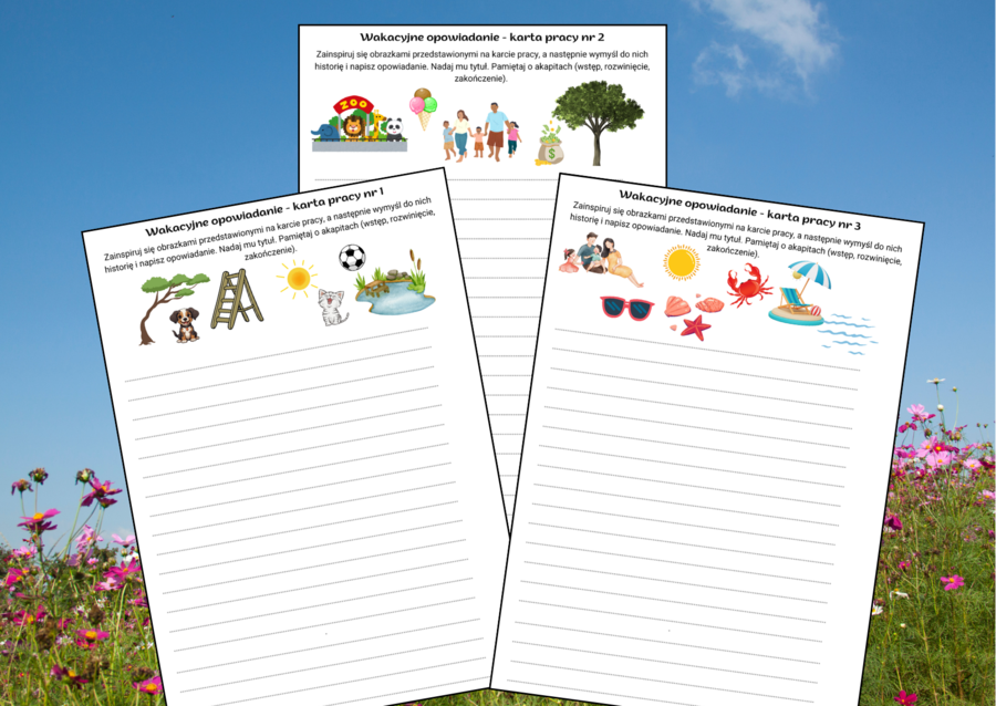 Wakacyjne OPOWIADANIE – karta pracy – ćwiczenia redakcyjne – wakacje - lato- wersja kolorowa