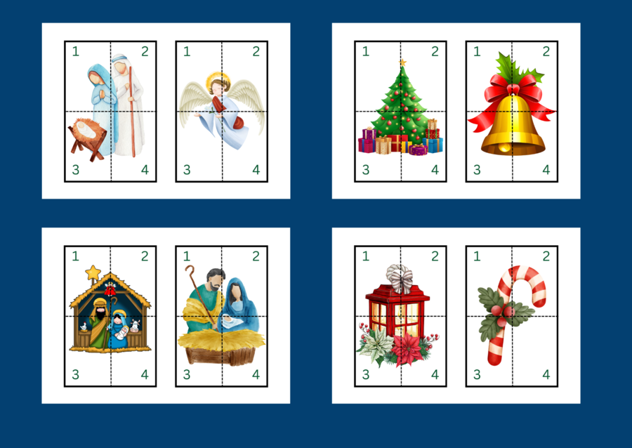 BOŻE NARODZENIE – puzzle – układanka- układanki – biblioteka – świetlica – przedszkole – 18 wersji