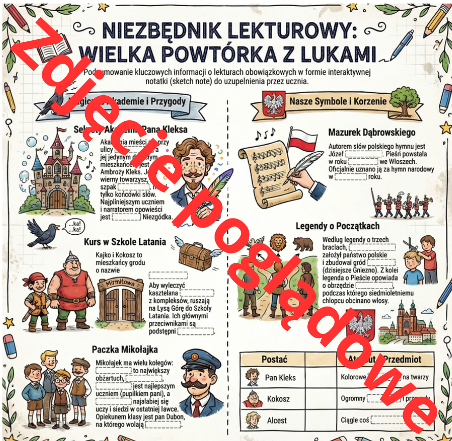 Notatka graficzna podsumowująca lektury w klasie 4