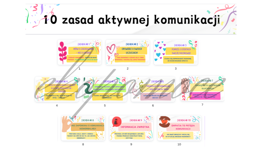Gazetka szkolna - 10 zasad aktywnej komunikacji + PREZENTACJA na godzinę wychowawczą GRATIS!