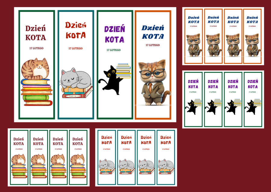 DZIEŃ KOTA – zakładki do książek – zakładka – biblioteka – świetlica – wersja 2