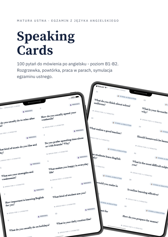 Matura Ustna z angielskiego Speaking Cards – 100 pytań | English Oral Exam Practice