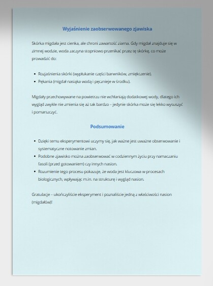 Karta pracy „Eksperyment z migdałami”