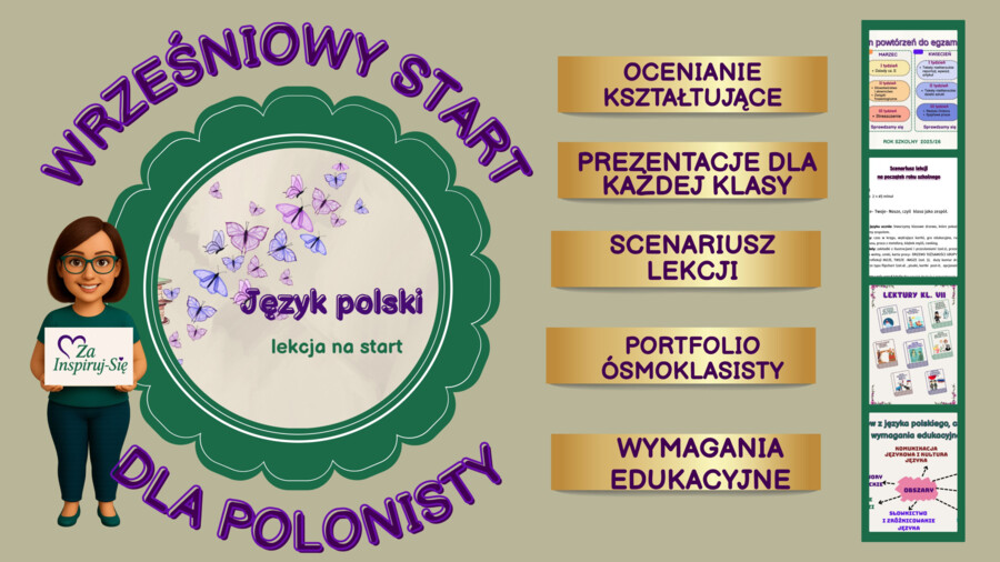 Wrześniowy start dla polonisty- scenariusz pierwszej lekcji IV-VIII, prezentacje, karty pracy, wymagania edukacyjne