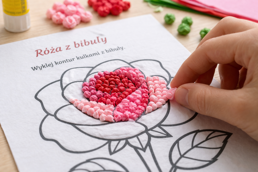 Wyklejanka. Róża z bibuły