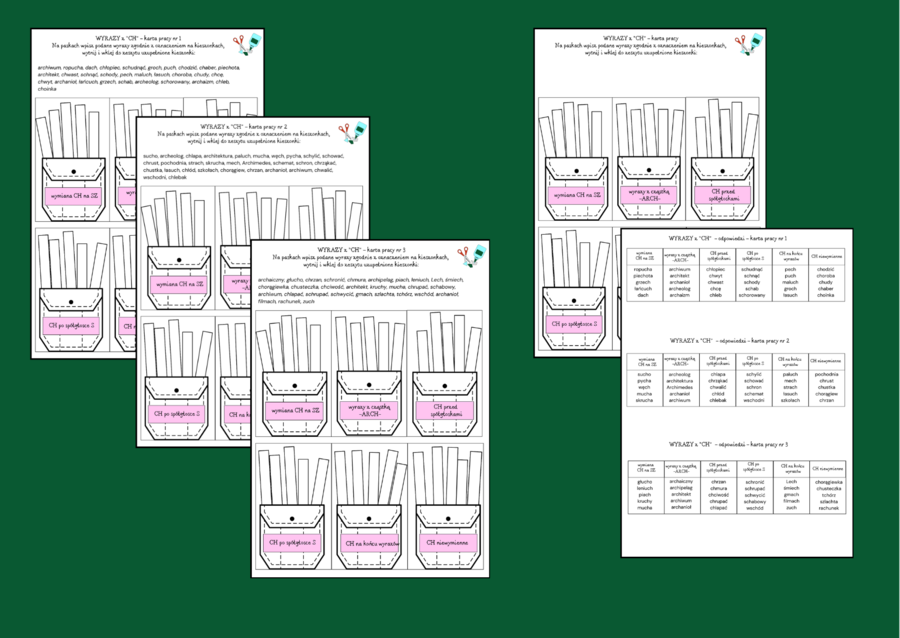 ORTOGRAFIA – wyrazy z „CH” – zasady – wklejka – karta pracy – 3 wersje + odpowiedzi