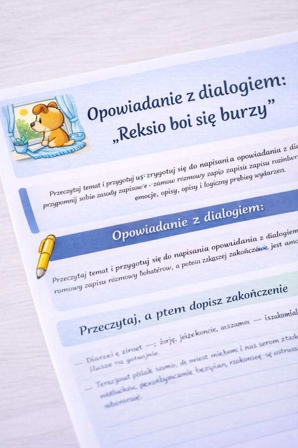 Opowiadanie z dialogiem: Reksio boi się burzy