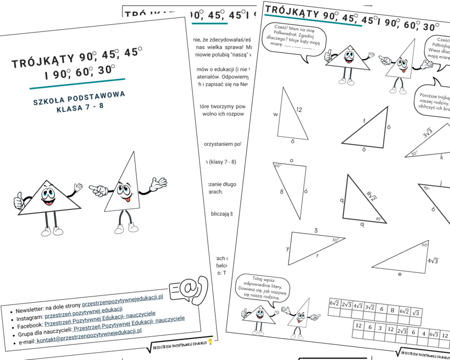 Klasa 7 Trójkąty 90 60 30 i 90 45 45