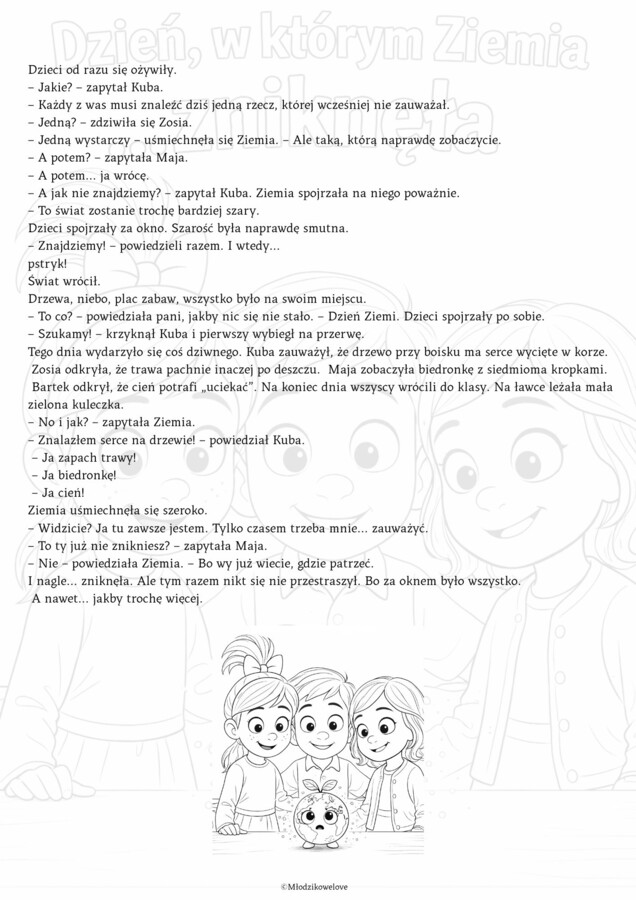 Dzień Ziemi-opowiadanie plus zadania