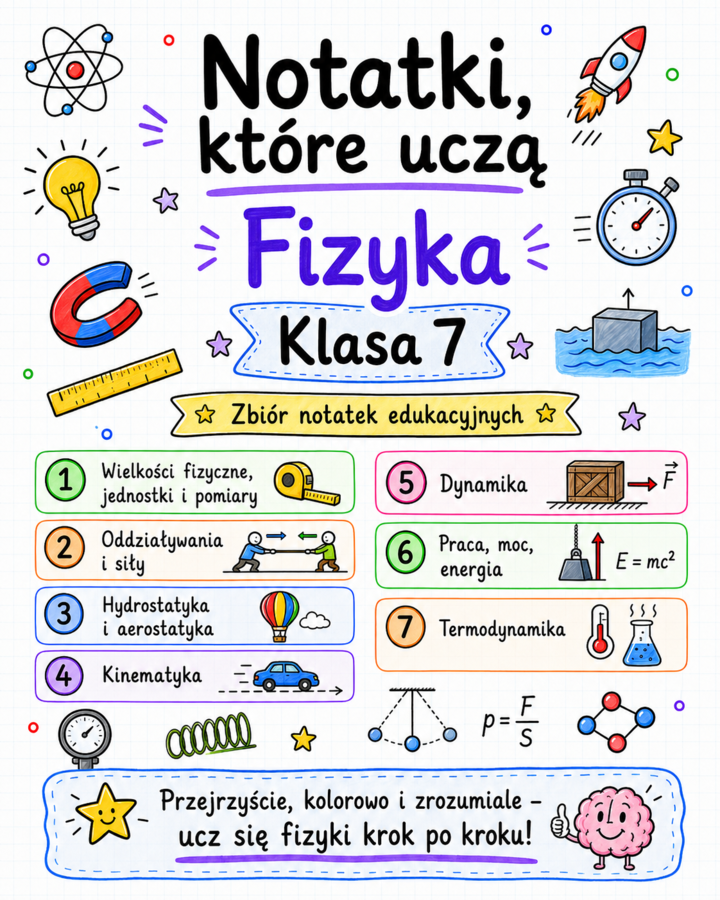 Notatki, które uczą – Fizyka klasa 7 | Kompletny zestaw notatek graficznych