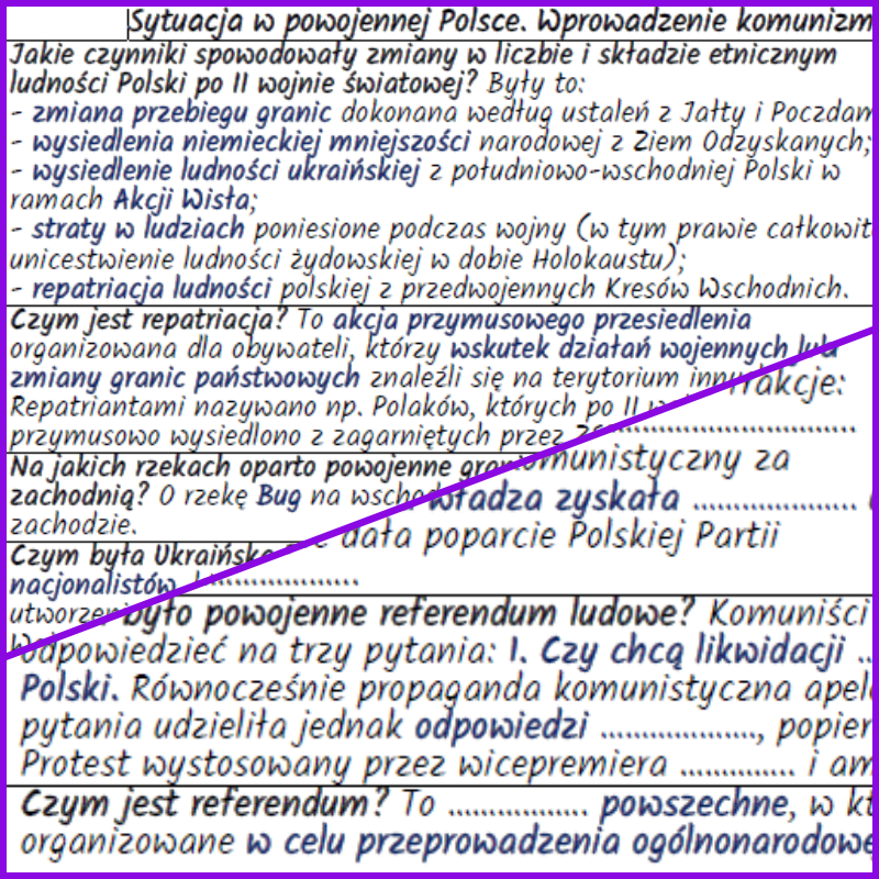 Sytuacja w powojennej Polsce. Wprowadzenie komunizmu - notatki i karta pracy