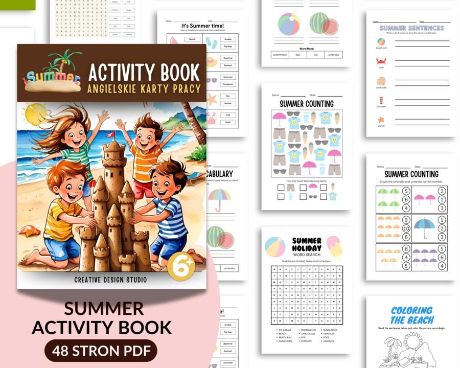Summer Activity Book – Karty pracy po angielsku (tematyka lato/wakacje)🌸 48 steon PDF