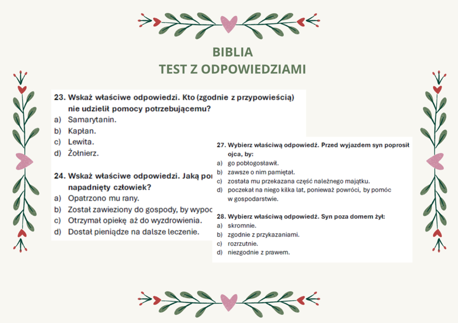 BIBLIA - test z odpowiedziami (szkoła podstawowa)