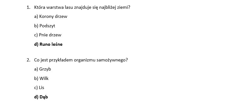 Test 2- środowisko przyrodnicze najbliższej okolicy