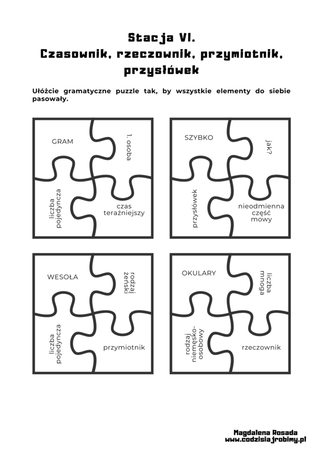 Stacje zadaniowe: Części mowy