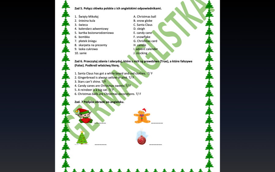 Christmas - Boże Narodzenie - słowniczek obrazkowy (26 słówek) + 8 ćwiczeń w tym mini gra