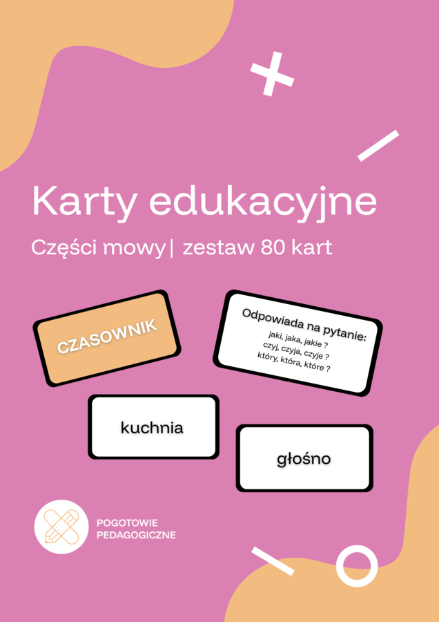 Karty edukacyjne- części mowy (zestaw)