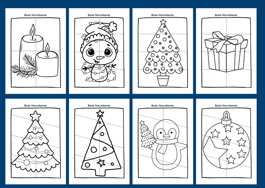 BOŻE NARODZENIE – UKŁADANKA – układanki – puzzle – kolorowanka – kolorowanki - 12 szt. – biblioteka – świetlica – przedszkole