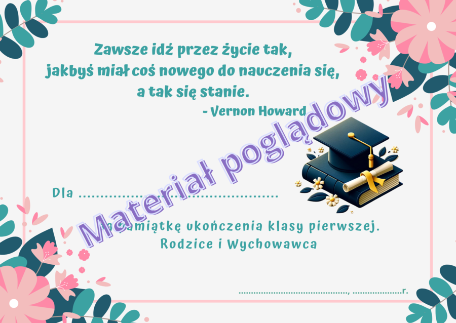 Wkładki do książek. Zakończenie roku szkolnego. Klasy 1-8 . Wzór 7