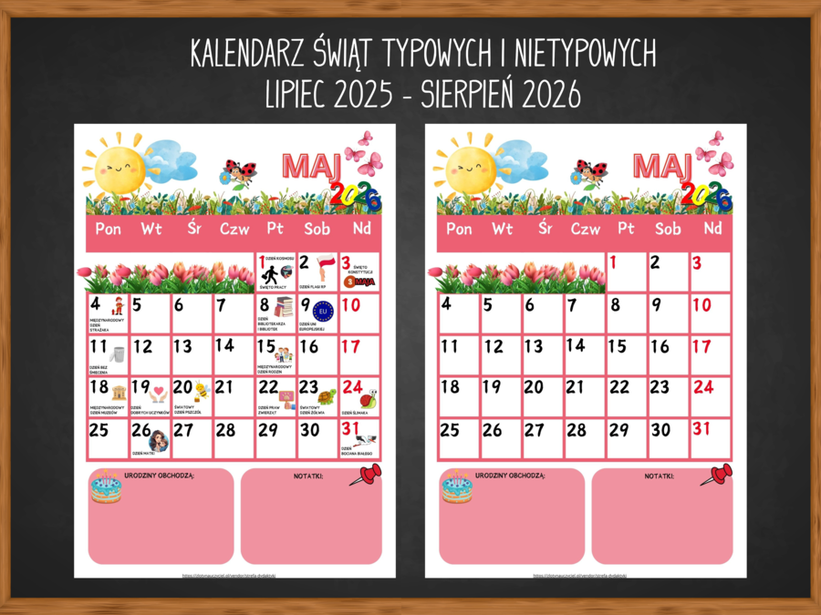 KALENDARZ ŚWIĄT TYPOWYCH I NIETYPOWYCH - na rok szkolny 2025/2026 wersja uzupełniona i czysta