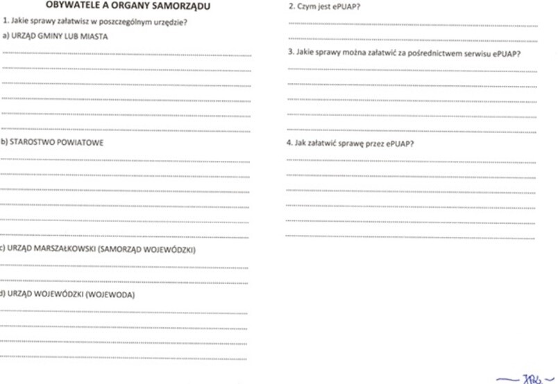 Obywatele a organy samorządu (karta pracy)