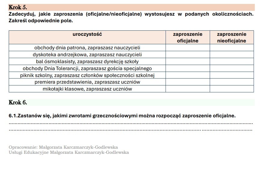 Zestaw 25 kroków do ogłoszenia i zaproszenia oraz 25 kroków do przemówienia.