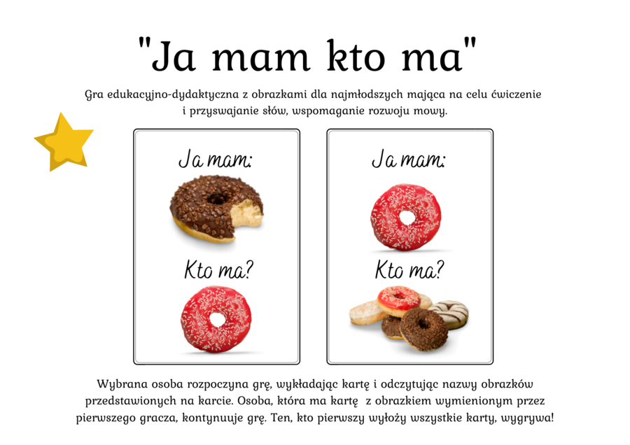 Tłusty Czwartek - gra edukacyjno-dydaktyczna "Ja mam kto ma" ? Pączki - 20 kart - 3 zł