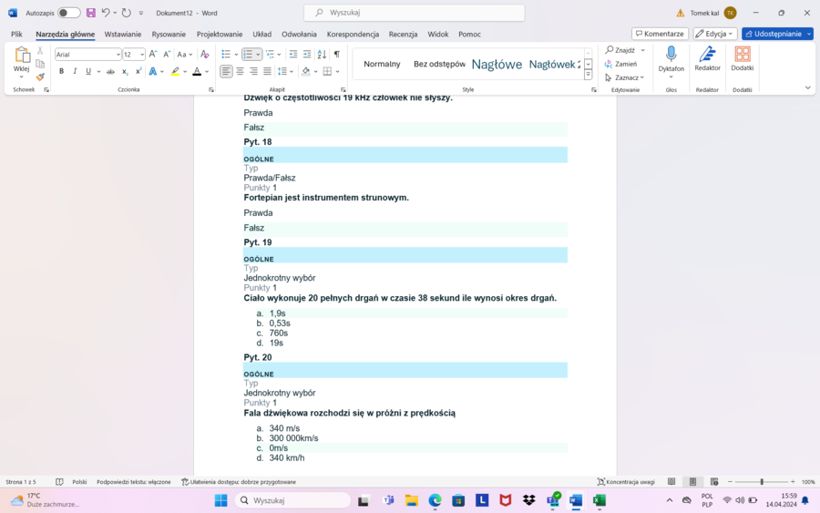 Test - ruch drgający