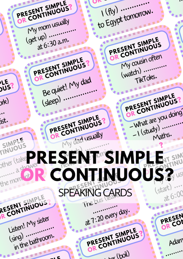 Present Simple OR Present Continuous - 80 speaking cards - karty do speakingu - porównanie czasów - powtórzenie - speaking - mówienie