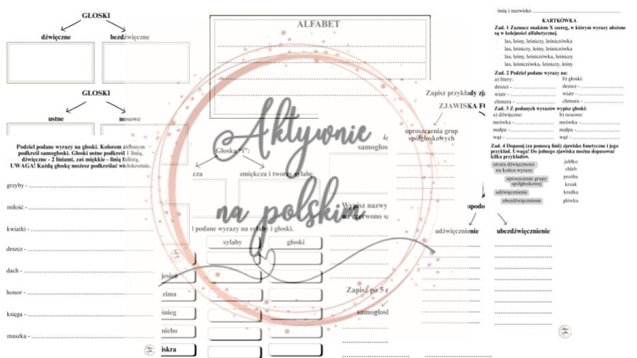Fonetyka - karty pracy, ćwiczenia, notatki + kartkówka