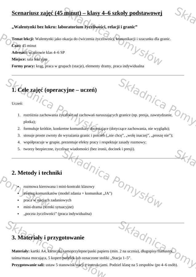 Godzina wychowawcza na WALENTYNKI (kl. 4–6) – relacje, granice, kultura słowa (scenariusz zajęć)