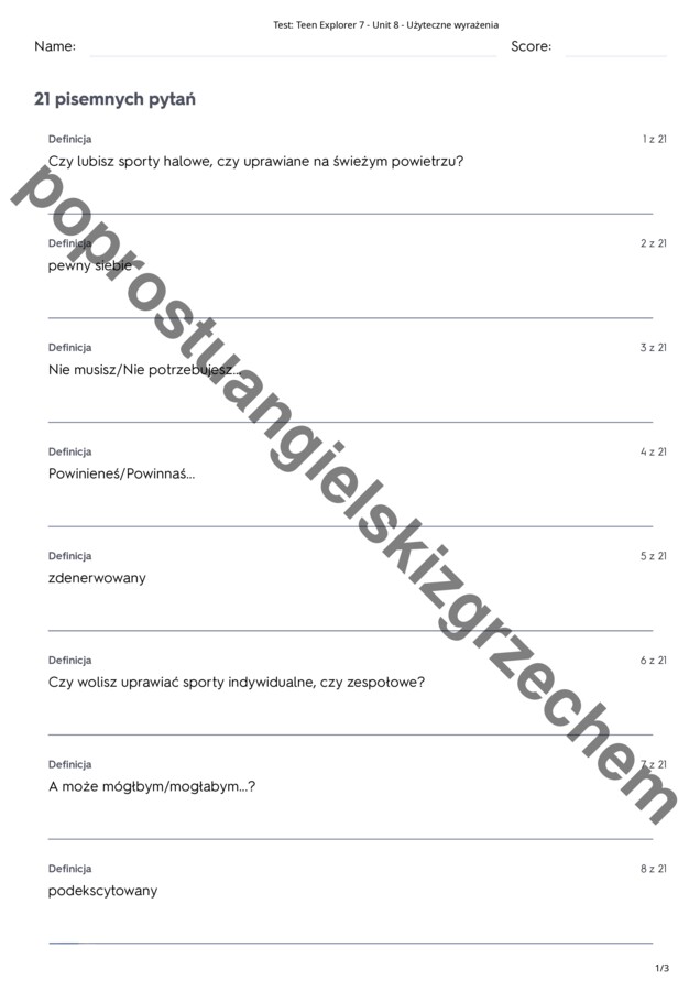 Teen Explorer 7 - Unit 8 - testy